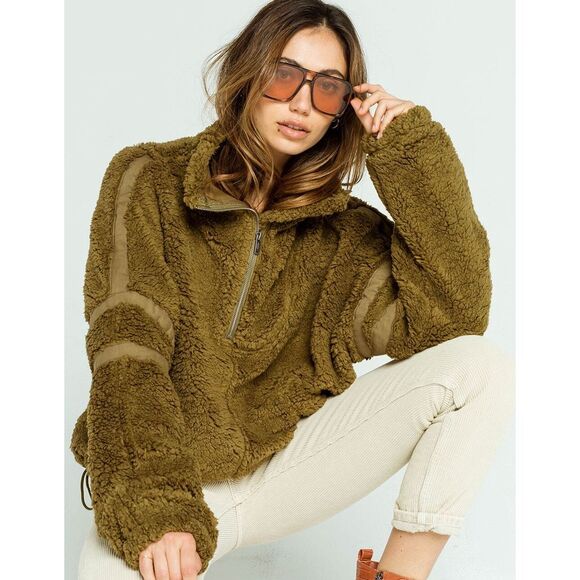 Free People Jackets & Blazers - FREE PEOPLE Movement Nantucket Jacket Size Large Green Fleece 1/4 Zip Sherpa